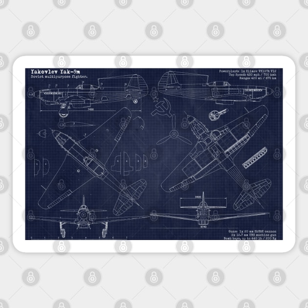 Yak9m Fighter Blueprint Magnet by Aircraft.Lover